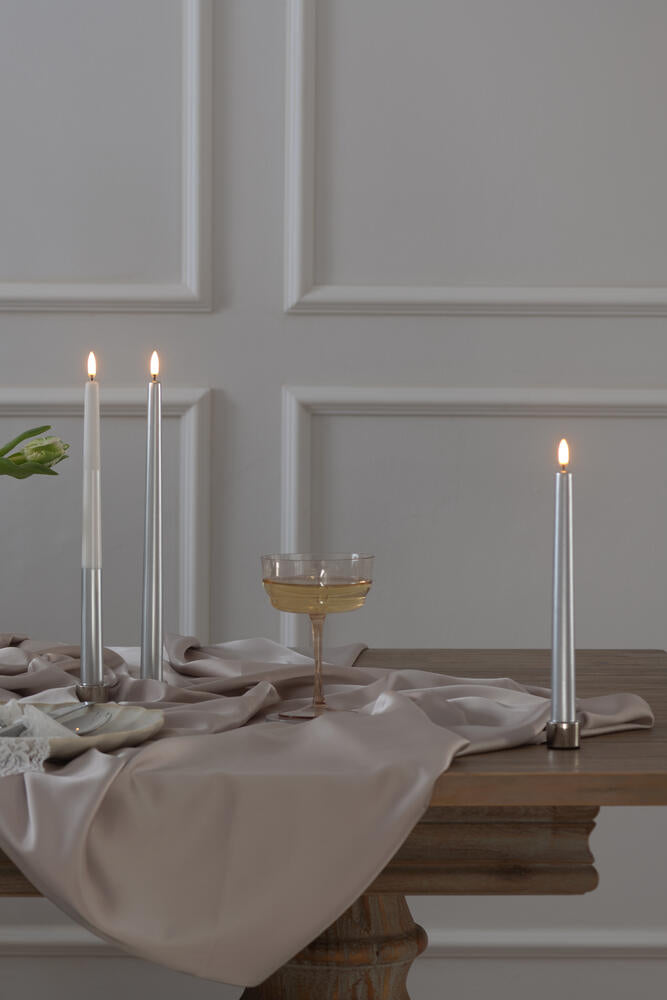 LED kronelys, sølvfarvet Smooth - 2 stk